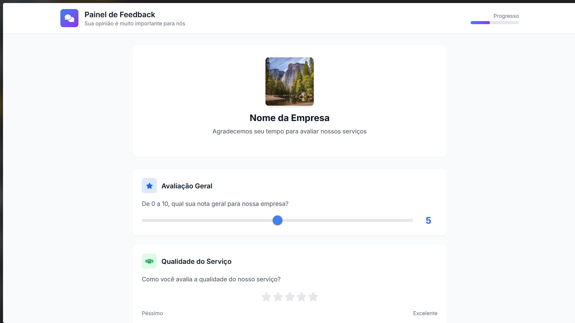 Página para clientes avaliarem lojas